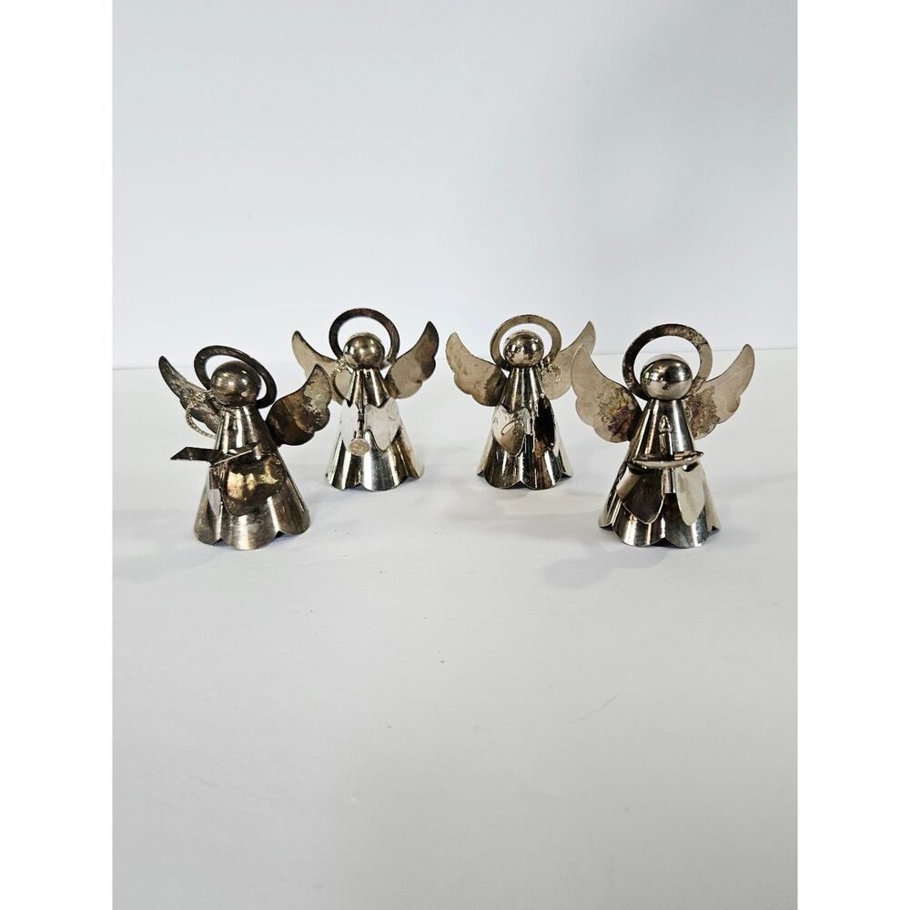 Vintage Regal Silver Co Set of 4 Teardrop Silver Plated Angel Figurine Ornaments